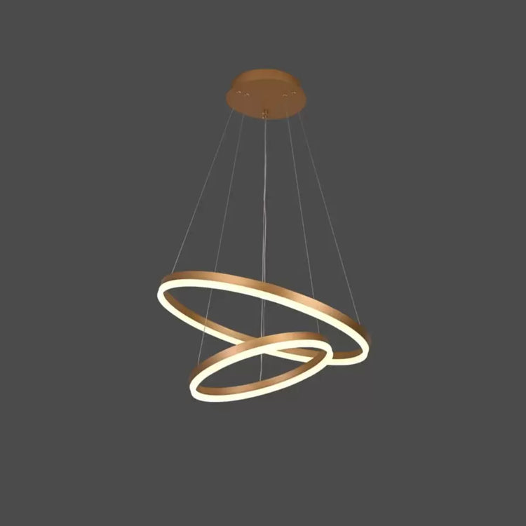 Lustra LED suspendata cu telecomanda CHRISTINE, 42W, 2 Cercuri, lumina Rece/Calda/Neutra, Dimabila, Auriu Lucios, Inaltime Reglabila