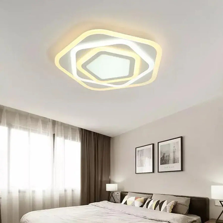 Lustra LED cu telecomanda PENTAGON 59W, 40cm, lumina Rece/Calda/Neutra, Alb