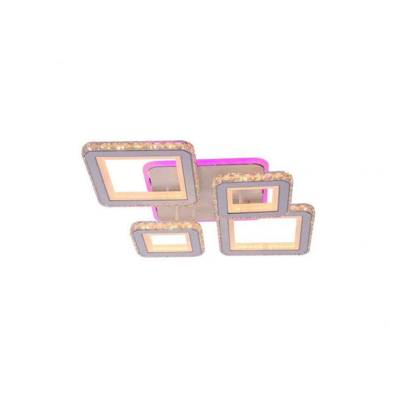 Lustra LED cu telecomanda si cristal QUADRIS RGB, 96W, 4 Patrate, lumina Rece/Calda/Neutra, Dimabila, Alb-2