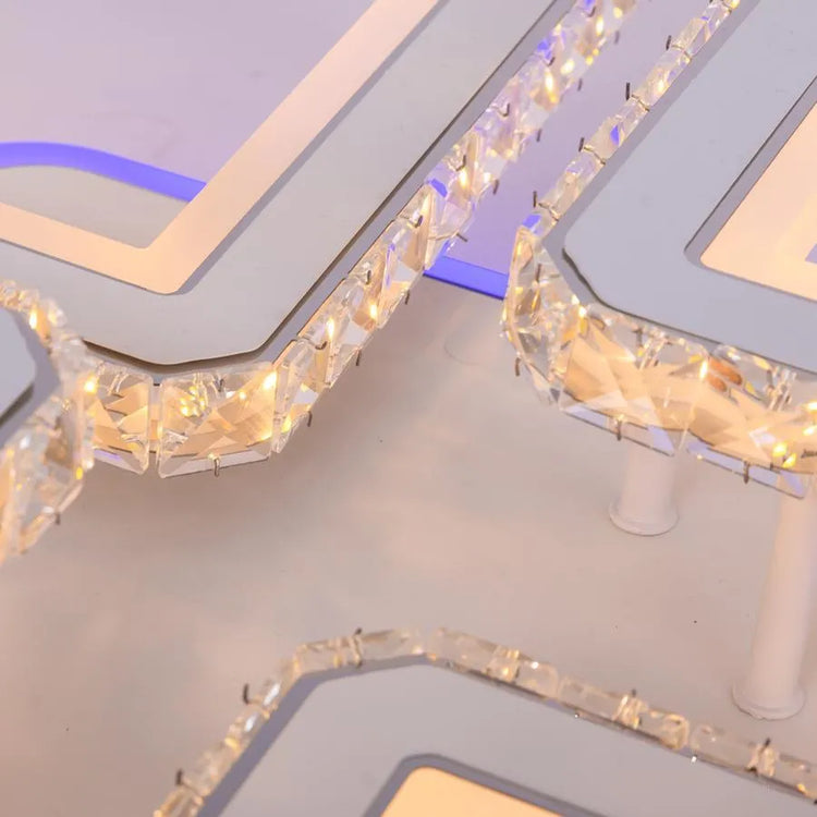 Lustra LED cu telecomanda si cristal QUADRIS RGB, 96W, 4 Patrate, lumina Rece/Calda/Neutra, Dimabila, Alb