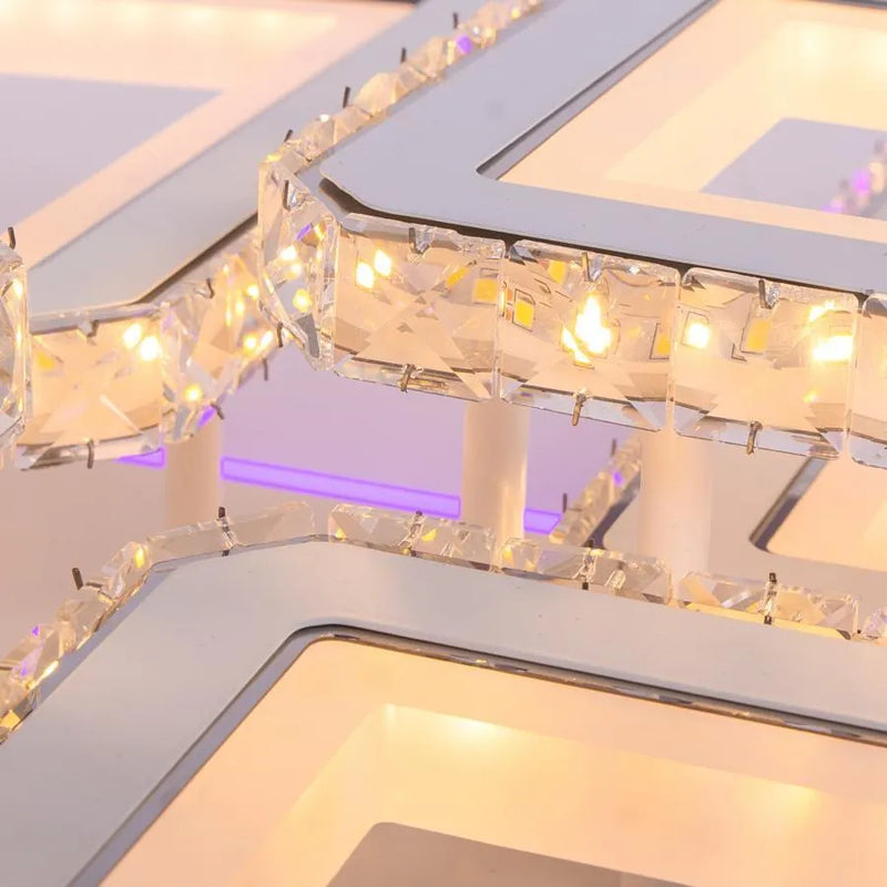 Lustra LED cu telecomanda si cristal QUADRIS RGB 170W, 6 Patrate, Lumina Rece/Calda/Neutra, Dimabila, Alb-3