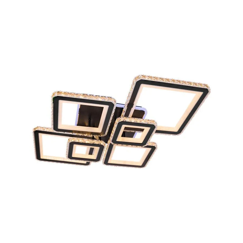 Lustra LED cu telecomanda si cristal QUADRIS RGB 177W, 6 Patrate, lumina Rece/Calda/Neutra 3000K/4000K/6000K, Dimabila, Negru, Metal si Cristal-3