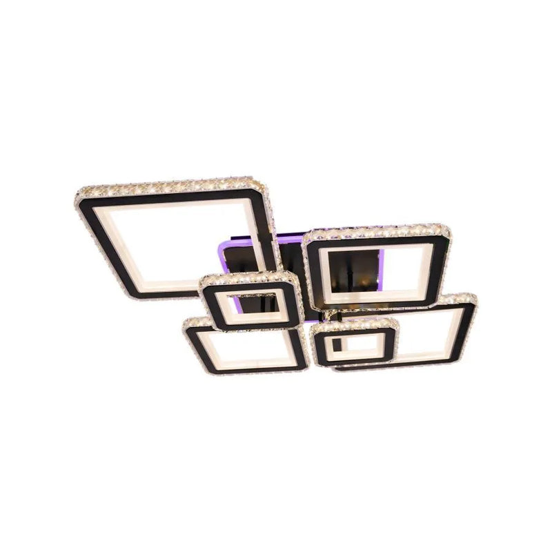 Lustra LED cu telecomanda si cristal QUADRIS RGB 177W, 6 Patrate, lumina Rece/Calda/Neutra 3000K/4000K/6000K, Dimabila, Negru, Metal si Cristal-4
