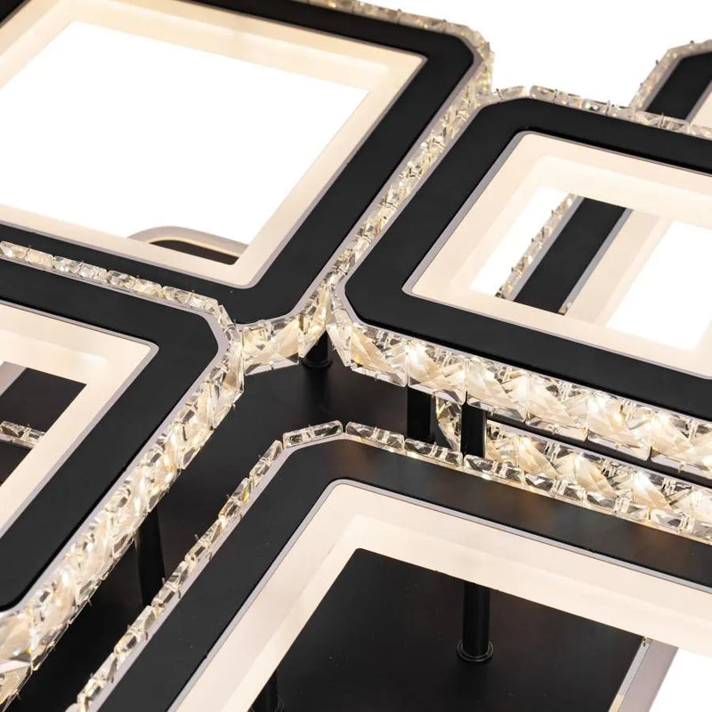 Lustra LED cu telecomanda si cristal QUADRIS RGB 177W, 6 Patrate, lumina Rece/Calda/Neutra 3000K/4000K/6000K, Dimabila, Negru, Metal si Cristal-2