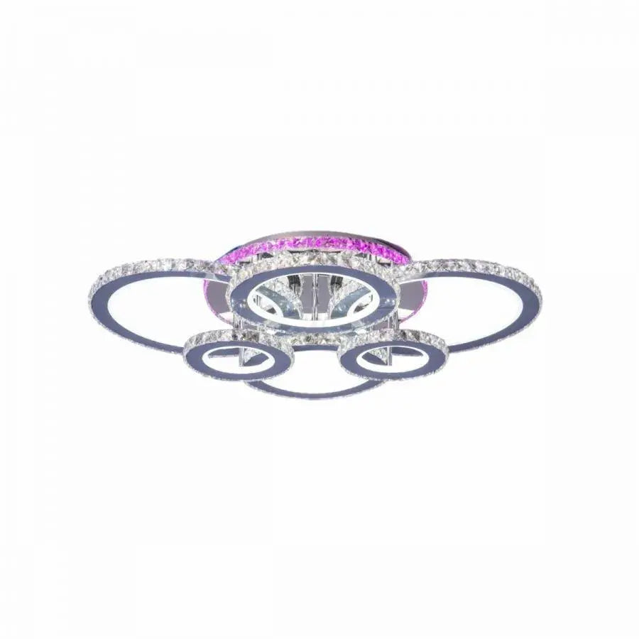 Lustra LED cu telecomanda si cristal NOVA ROTONDA RGB 152W, 6 Cercuri, lumina Rece/Calda/Neutra, Dimabila, Crom Lucios