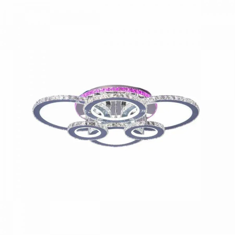 Lustra LED cu telecomanda si cristal NOVA ROTONDA RGB 152W, 6 Cercuri, lumina Rece/Calda/Neutra, Dimabila, Crom Lucios