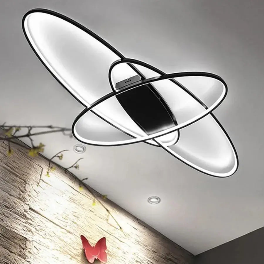 Lustra LED cu telecomanda ORBITA 74W, 3 Elemente, Ovala, lumina Rece/Calda/Neutra, Dimabila, Negru