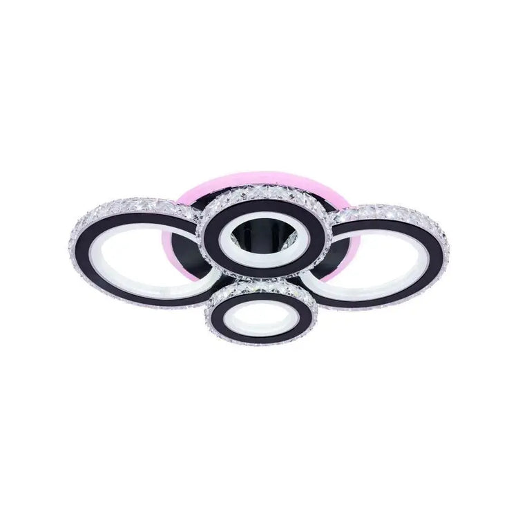 Lustra LED cu telecomanda si cristal NOVA ROTONDA RGB 68W, 4 Cercuri, lumina Rece/Calda/Neutra, Dimabila, Negru