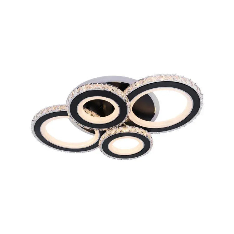 Lustra LED cu telecomanda si cristal NOVA ROTONDA RGB 68W, 4 Cercuri, lumina Rece/Calda/Neutra, Dimabila, Negru