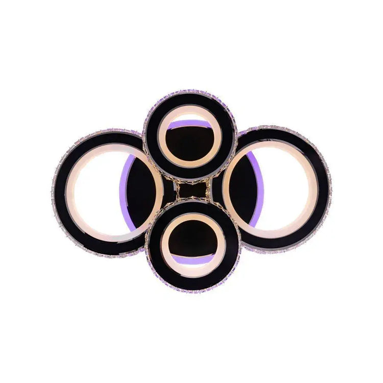 Lustra LED cu telecomanda si cristal NOVA ROTONDA RGB 68W, 4 Cercuri, lumina Rece/Calda/Neutra, Dimabila, Negru