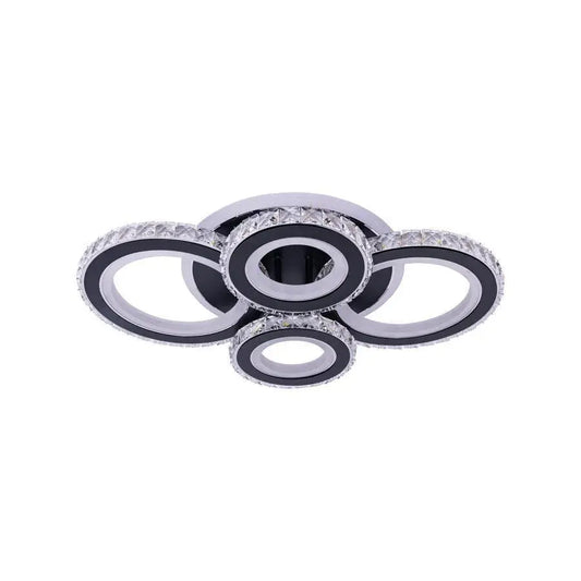 Lustra LED cu telecomanda si cristal NOVA ROTONDA RGB 68W, 4 Cercuri, lumina Rece/Calda/Neutra, Dimabila, Negru