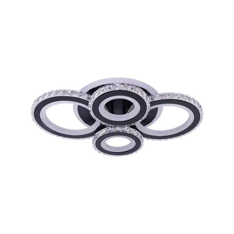 Lustra LED cu telecomanda si cristal NOVA ROTONDA RGB 68W, 4 Cercuri, lumina Rece/Calda/Neutra, Dimabila, Negru