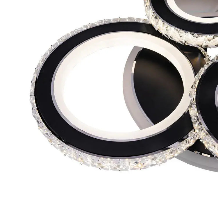 Lustra LED cu telecomanda si cristal NOVA ROTONDA RGB 68W, 4 Cercuri, lumina Rece/Calda/Neutra, Dimabila, Negru