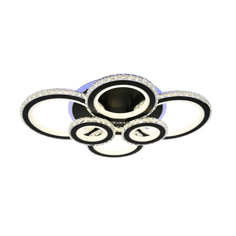 Lustra LED cu telecomanda si cristal NOVA ROTONDA RGB 145W, 6 Cercuri, lumina Rece/Calda/Neutra, Dimabila, Negru-2