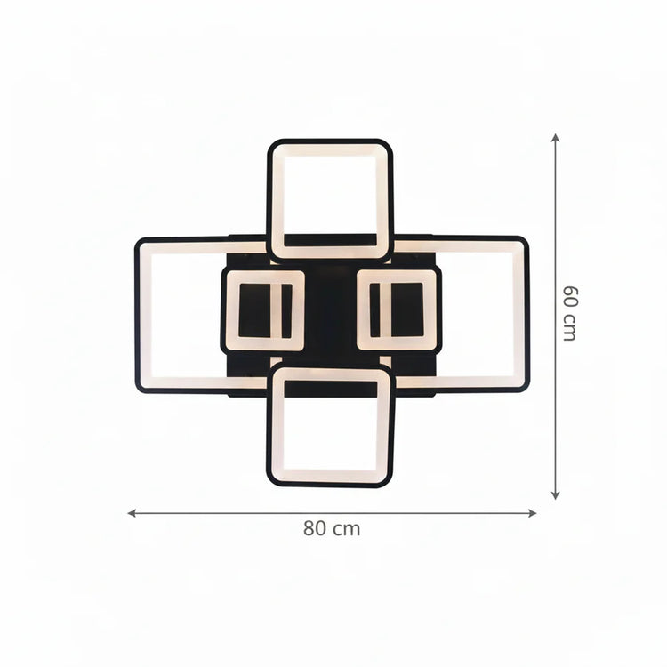 Lustra LED cu telecomanda ELLA 120W, 6 Patrate, lumina Rece/Calda/Neutra, Dimabila, Negru, Metal si Acril