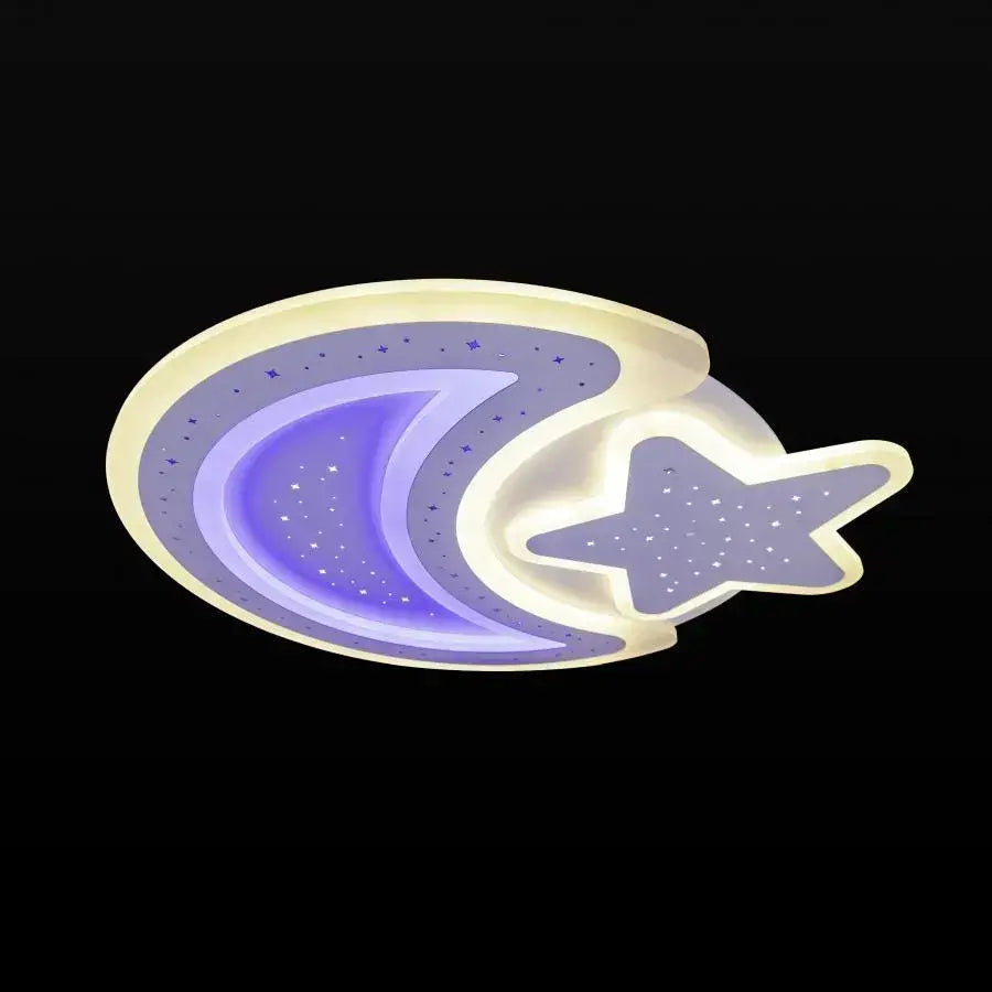 Lustra LED cu telecomanda CORALIA 81W, Luna si Stea, lumina Rece/Calda/Neutra Dimabila Alb