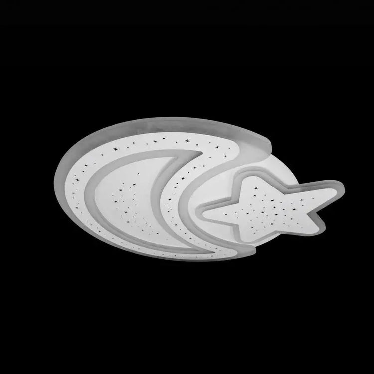 Lustra LED cu telecomanda CORALIA 81W, Luna si Stea, lumina Rece/Calda/Neutra Dimabila Alb