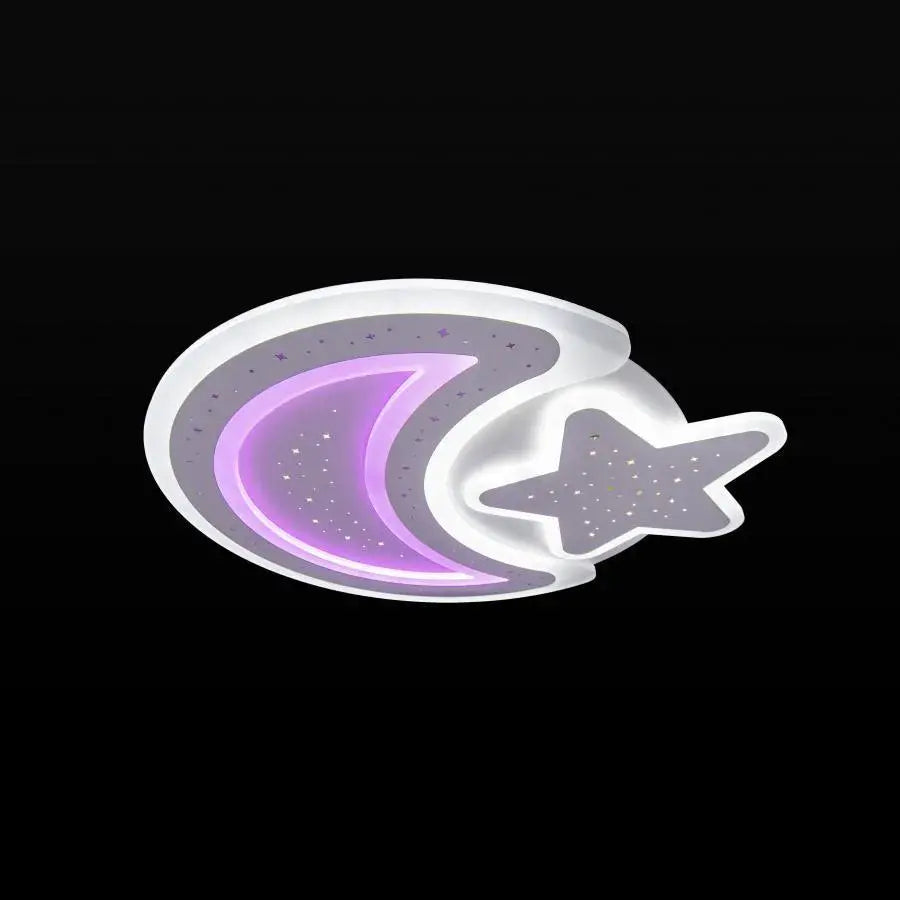 Lustra LED cu telecomanda CORALIA 81W, Luna si Stea, lumina Rece/Calda/Neutra Dimabila Alb