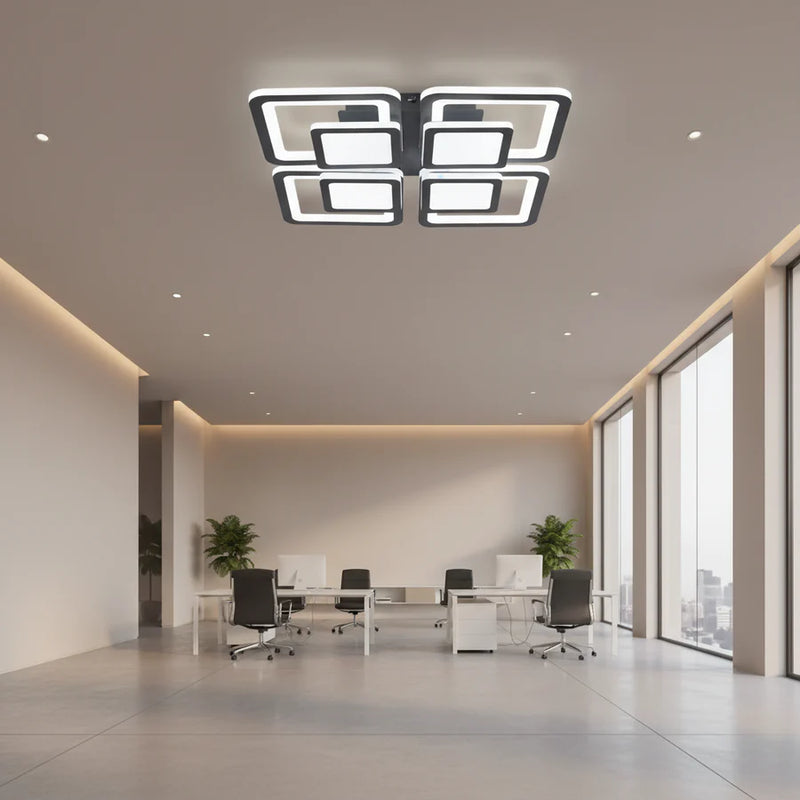 Lustra LED cu telecomanda SUSAN 96W, 4 Patrate, lumina Rece/Calda/Neutra, Dimabila, Negru-3