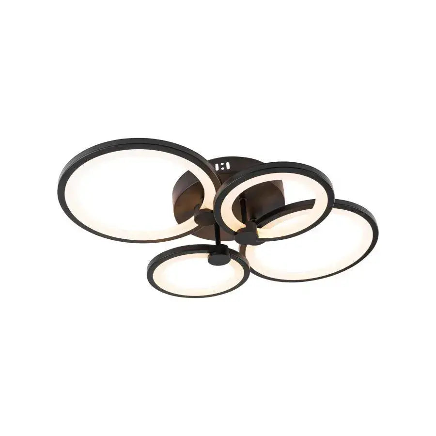 Lustra LED cu telecomanda ALANI 88W, 4 Cercuri, lumina Rece/Calda/Neutra, Dimabila, Negru