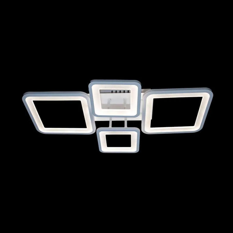 Lustra LED cu telecomanda ELLA 85W, 4 Patrate, lumina Rece/Calda/Neutra, Dimabila, Alb