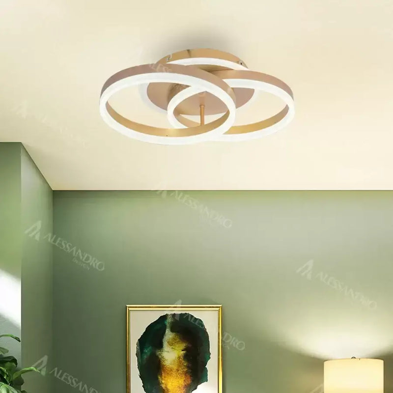 Lustra LED cu telecomanda LYRA 120W, 2 Cercuri, lumina Rece/Calda/Neutra, Dimabila, Auriu Periat-6