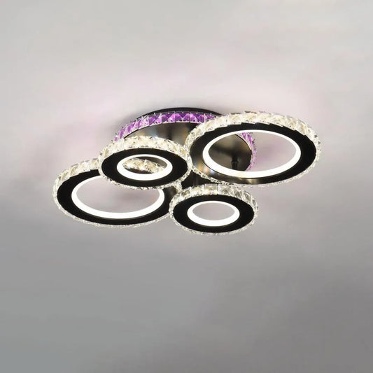 Lustra LED cu telecomanda si cristal MEILI ZAFINA RGB 136W, 4 Cercuri, lumina Rece/Calda/Neutra, Dimabila, Negru