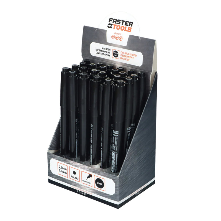 Marker permanent subtire negru cu 2 varfuri Faster Tools