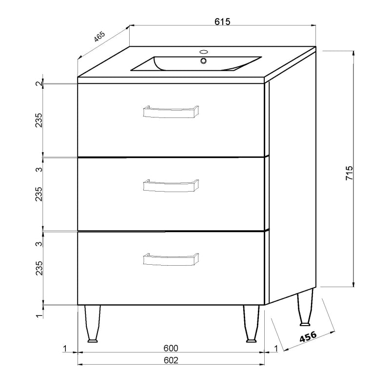 Masca baie + lavoar Savini Tokyo 60, cu sertare, alb, 61.5 x 71.5 x 46.5 cm-3