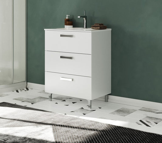 Masca baie + lavoar Savini Tokyo 60, cu sertare, alb, 61.5 x 71.5 x 46.5 cm