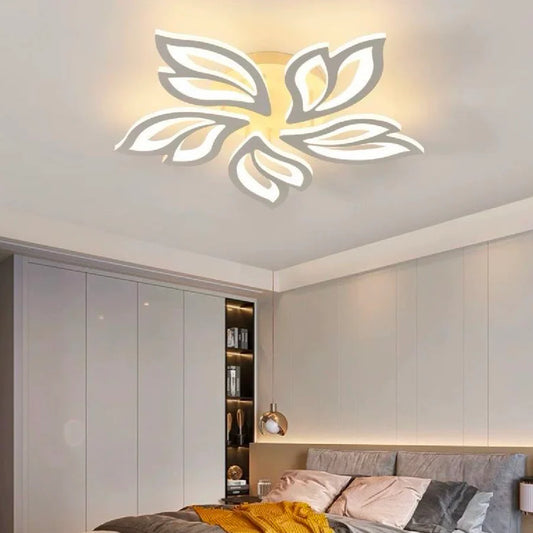 Lustra LED cu telecomanda LILY 86W, 5 Elemente, lumina Rece/Calda/Neutra, Dimabila, Alb