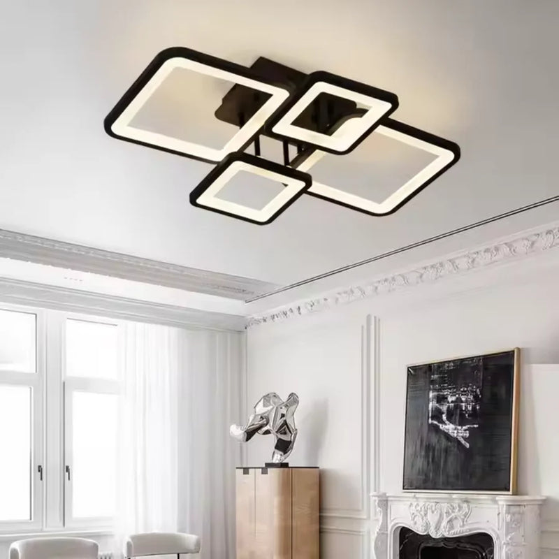 Lustra LED cu telecomanda ELLA 67W, 4 Patrate, lumina Rece/Calda/Neutra, Dimabila, Negru-2
