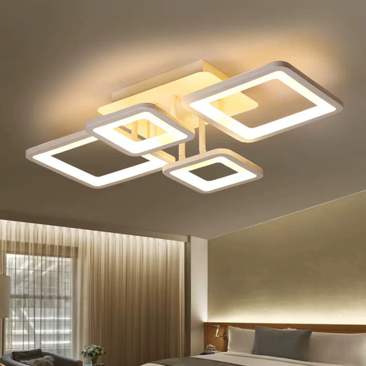 Lustra LED cu telecomanda ELLA 85W, 4 Patrate, lumina Rece/Calda/Neutra, Dimabila, Alb