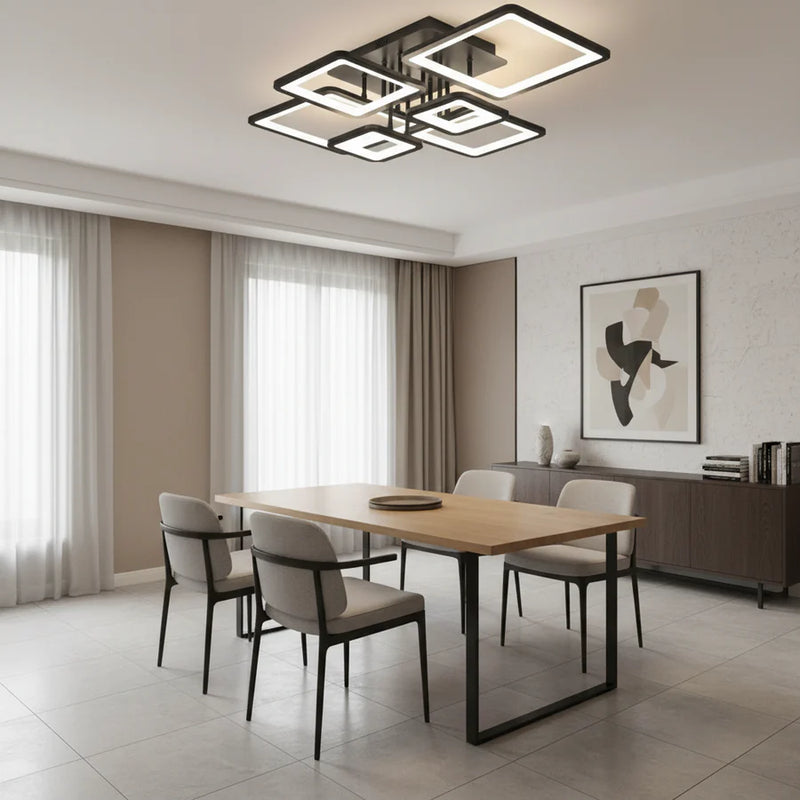Lustra LED cu telecomanda ELLA 120W, 6 Patrate, lumina Rece/Calda/Neutra, Dimabila, Negru, Metal si Acril-2