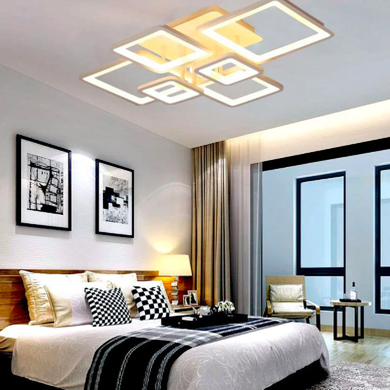Lustra LED cu telecomanda ELLA 124W, 6 Patrate, lumina Rece/Calda/Neutra, Dimabila, Alb-1