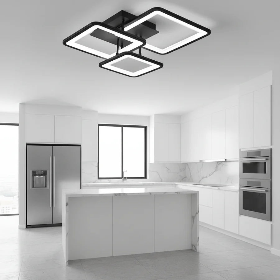 Lustra LED cu telecomanda ZOE 60W, 3 Patrate, lumina Rece/Calda/Neutra, Dimabila, Negru