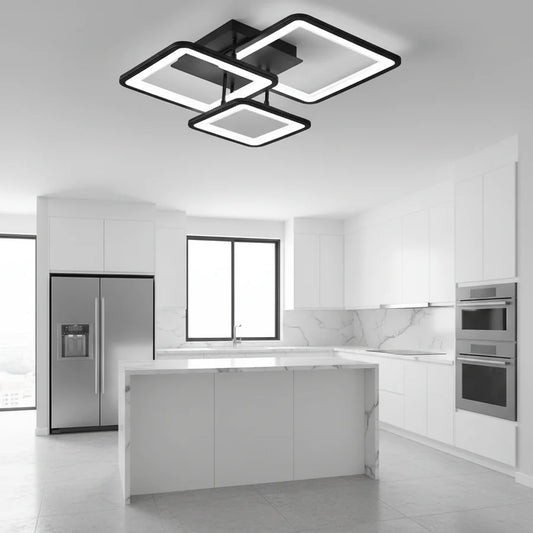 Lustra LED cu telecomanda ZOE 60W, 3 Patrate, lumina Rece/Calda/Neutra, Dimabila, Negru