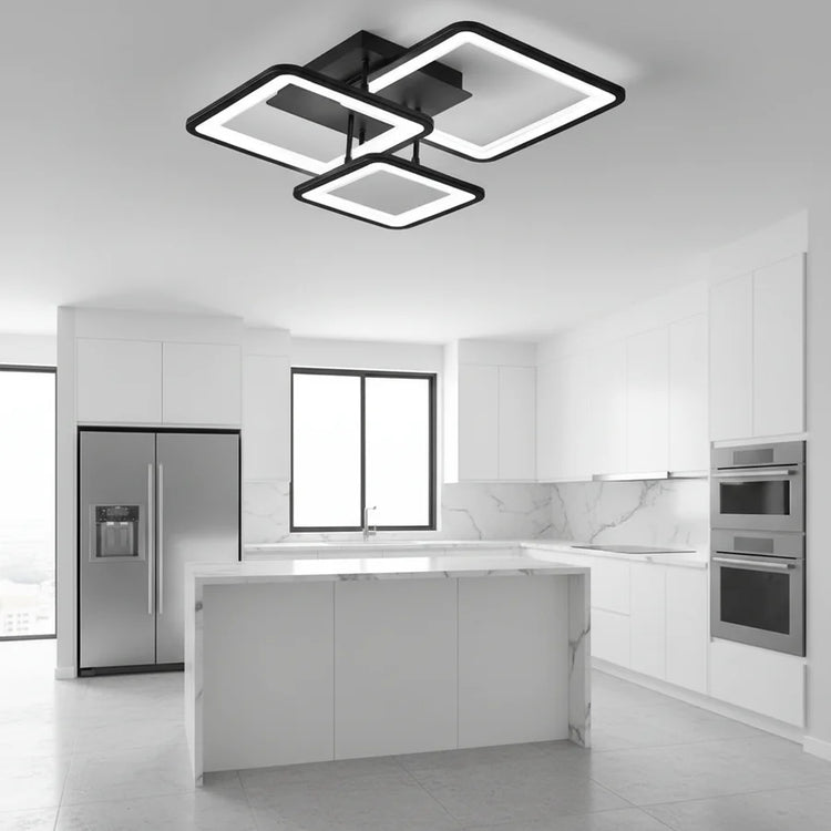 Lustra LED cu telecomanda ZOE 60W, 3 Patrate, lumina Rece/Calda/Neutra, Dimabila, Negru