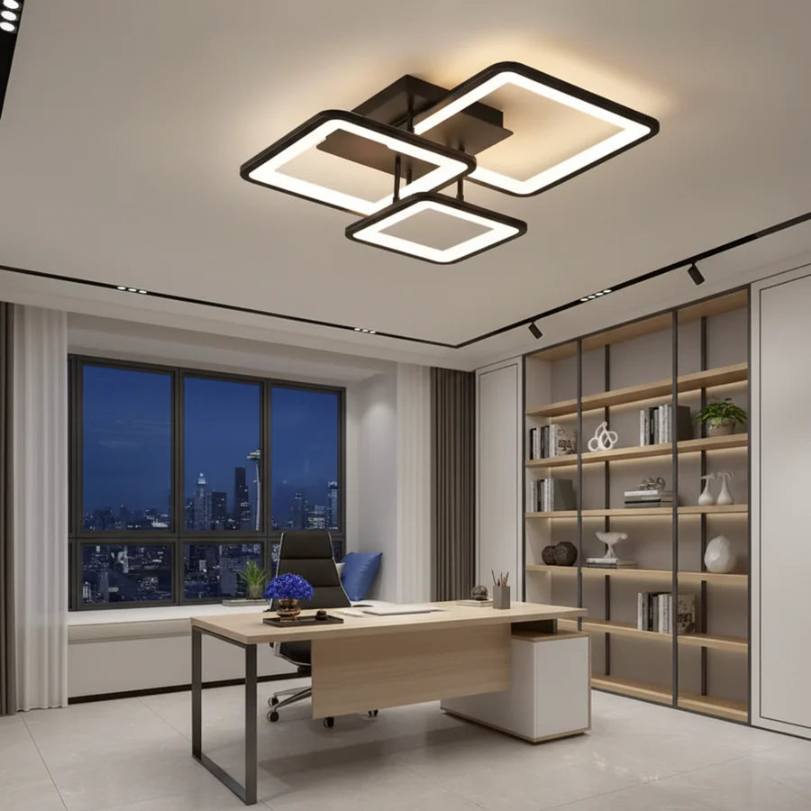 Lustra LED cu telecomanda ZOE 60W, 3 Patrate, lumina Rece/Calda/Neutra, Dimabila, Negru