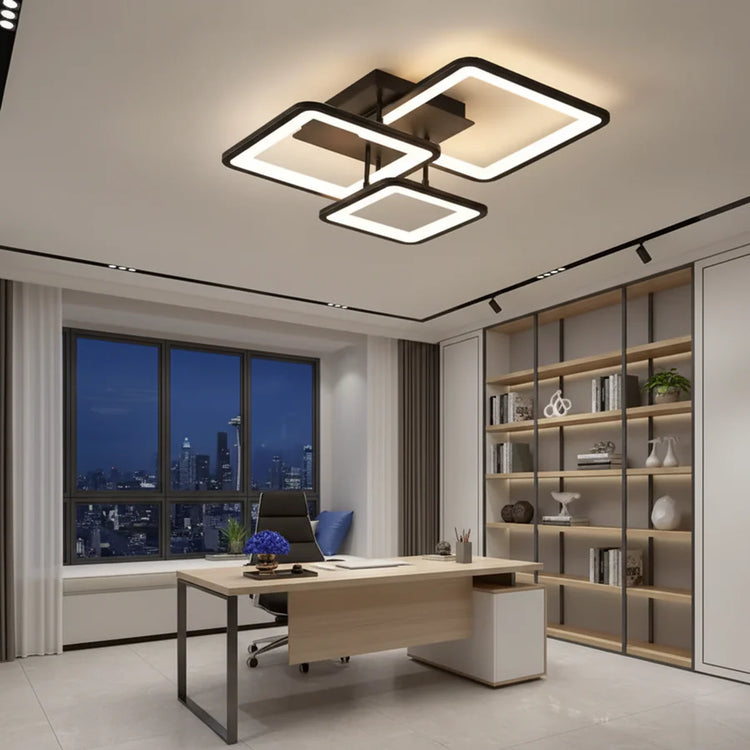 Lustra LED cu telecomanda ZOE 60W, 3 Patrate, lumina Rece/Calda/Neutra, Dimabila, Negru