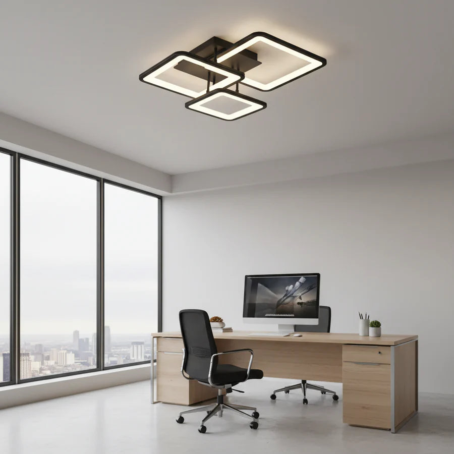 Lustra LED cu telecomanda ZOE 60W, 3 Patrate, lumina Rece/Calda/Neutra, Dimabila, Negru