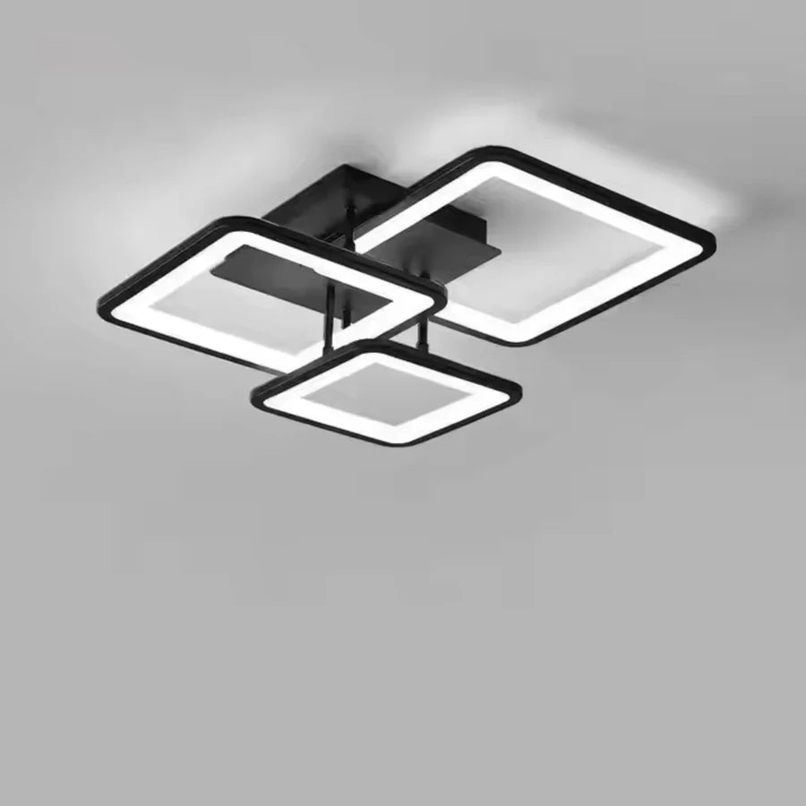 Lustra LED cu telecomanda ZOE 60W, 3 Patrate, lumina Rece/Calda/Neutra, Dimabila, Negru