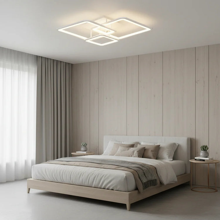 Lustra LED cu telecomanda ZOE, 60W, 3 Patrate, lumina Rece/Calda/Neutra, Dimabila, Alb