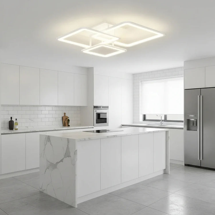 Lustra LED cu telecomanda ZOE, 60W, 3 Patrate, lumina Rece/Calda/Neutra, Dimabila, Alb