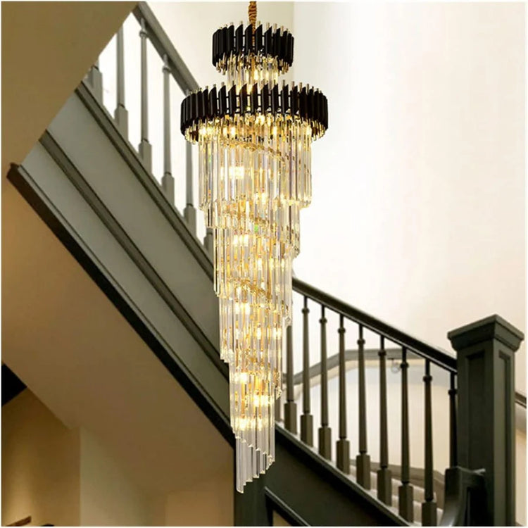 Candelabru Cristal CC900/700X2200, 34xE14, Diametru 70cm, Inaltime 220cm, Auriu Lucios si Negru, Inaltime Reglabila, Design Elegant