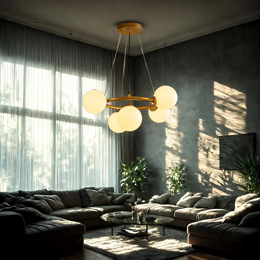 Lustra LOFT Chamber, 5x G9, Alb Auriu, Metal, Inaltime Reglabila, Modern