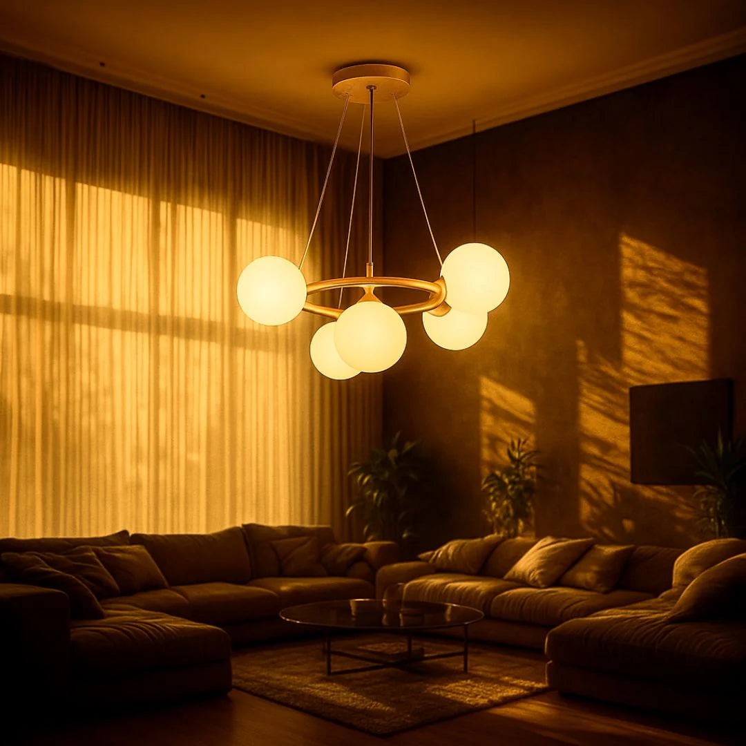 Lustra LOFT Chamber, 5x G9, Alb Auriu, Metal, Inaltime Reglabila, Modern