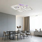 Lustra LED cu telecomanda si cristal NOVA RHOMBA RGB 95W, 4 Patrate, lumina Rece/Calda/Neutra, Dimabila, Crom Lucios