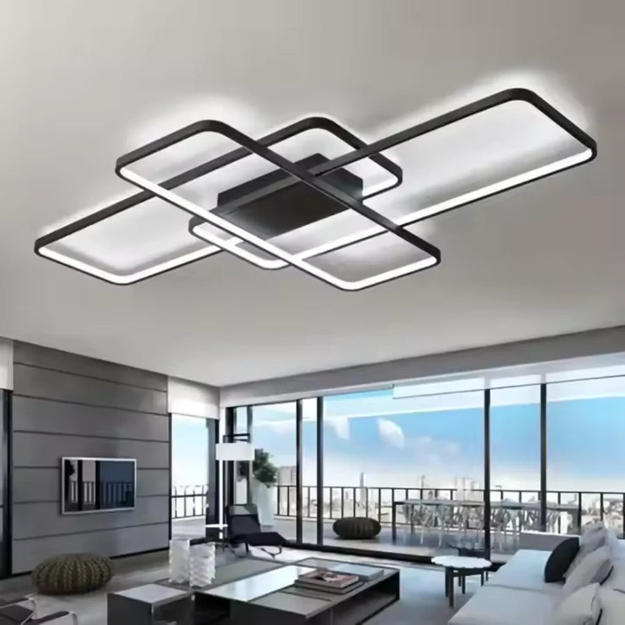 Lustra LED cu telecomanda AXIS 95W, 3 Elemente, lumina Rece/Calda/Neutra, Dimabila, Negru