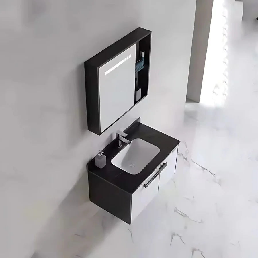 Set Mobilier pentru Baie CRETA, 60x40cm, 2 Piese, Negru si Alb